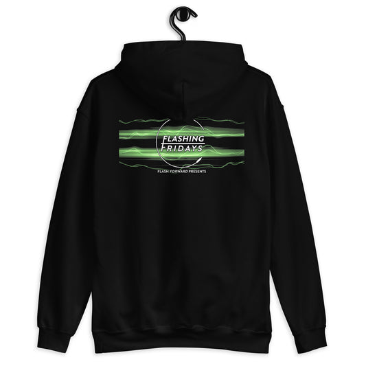 Flashing Fridays black unisex hoodie big logo on back